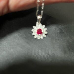 Elegant Silver .925 and Red Pendant Necklace